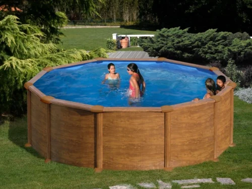 Piscina desmontable de Gre Mauritius redonda imitación madera