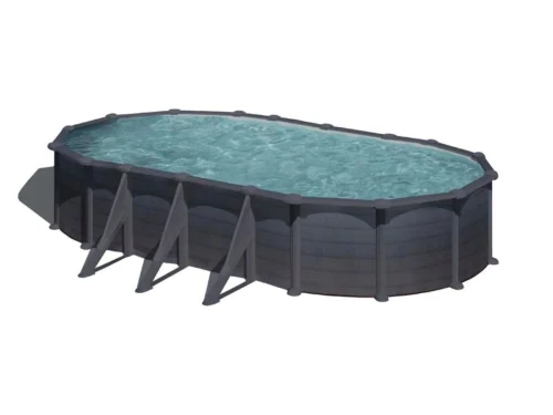 Piscina de acero Gre STARPOOL ovalada 132 cm imitación grafito con postes