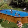 Piscina de acero Gre STARPOOL ovalada 132 cm imitación madera con postes