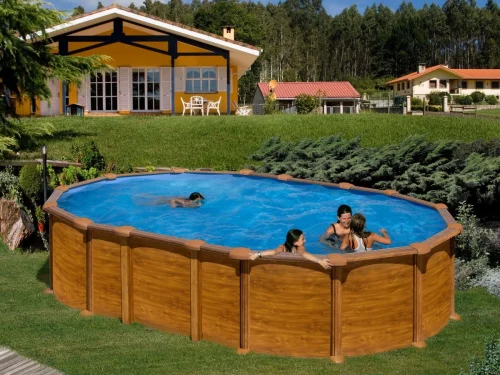 Piscina de acero Gre STARPOOL ovalada 132 cm imitación madera sin postes