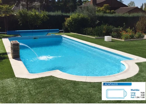 Piscina de Poliéster "COINPOL" Modelo ACAPULCO - Medidas 9.00 x 3.80 m / Prof. 1.04/1.80 m