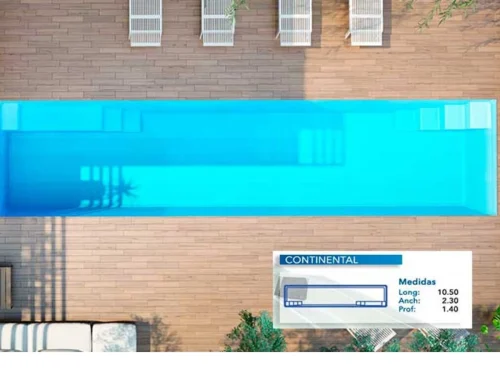 Piscina de Poliéster "COINPOL" Modelo CONTINENTAL - Medidas 10.50 x 2.30 m / Prof. 1.40 m