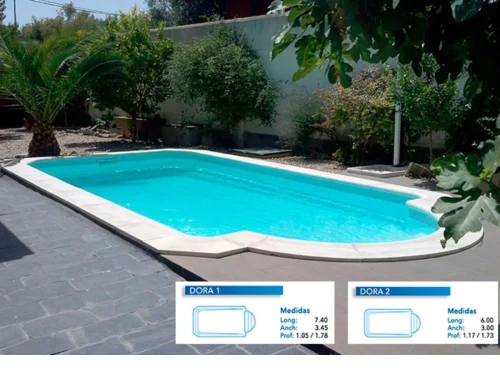 Piscina de Poliéster "COINPOL" Modelo DORA 1 - Medidas 7.40 x 3.45 m / Prof. 1.05/1.78 m