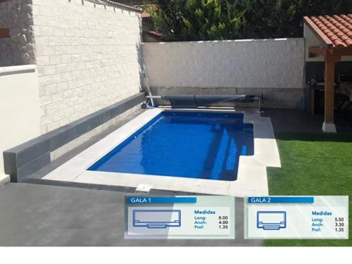 Piscina de Poliéster "COINPOL" Modelo GALA 1 - Medidas 8.00 x 4.00 m / Prof. 1.35 m