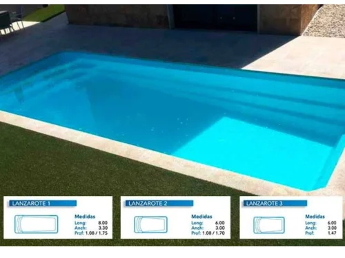 Piscina de Poliéster "COINPOL" Modelo LANZAROTE 1 - Medidas 8.00 x 3.30 m / Prof 1.06/1.75 m